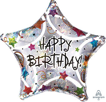 Holographic Stars Happy Birthday Mylar
