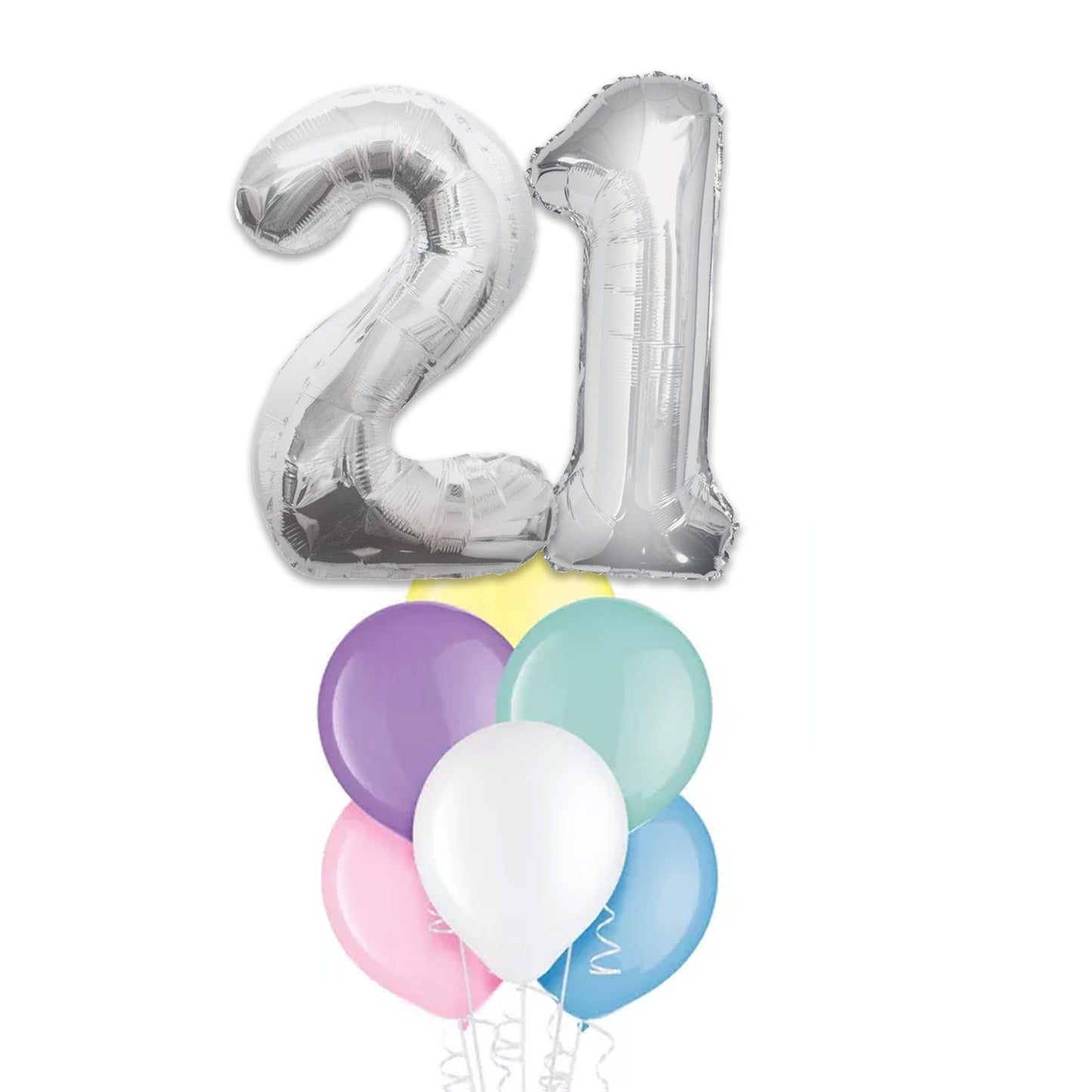 21st Birthday Number Balloon Bouquet - Pastel