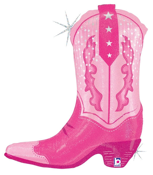 Cowgirl Boot Pink Holographic 29" Supershape Mylar