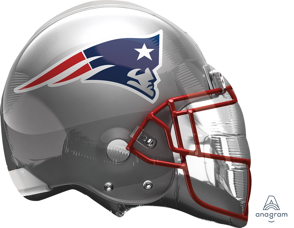 Silver football helmet with Patriots. Balloon delivery and pickup in Nesconset or Miller Place, NY.