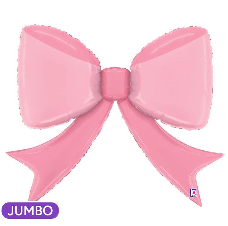 Pink jumbo bow-shaped balloon. Balloon delivery and pickup in Nesconset or Miller Place, NY.
