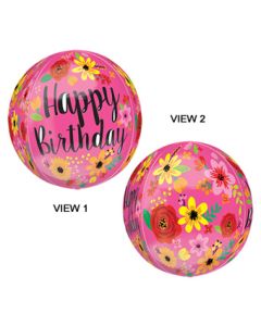 Happy Birthday Pink Floral Orbz