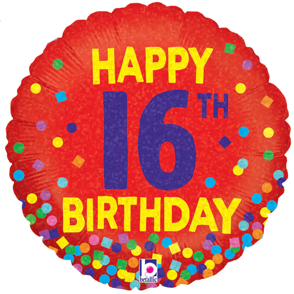 Red 16th Birthday 18” Mylar Balloon