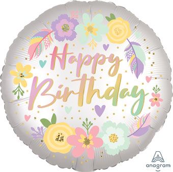Happy Birthday Boho Satin Flowers Mylar