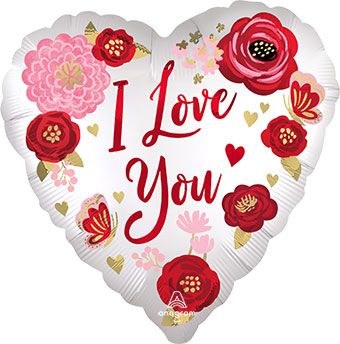 Love You Flowers Satin Mylar