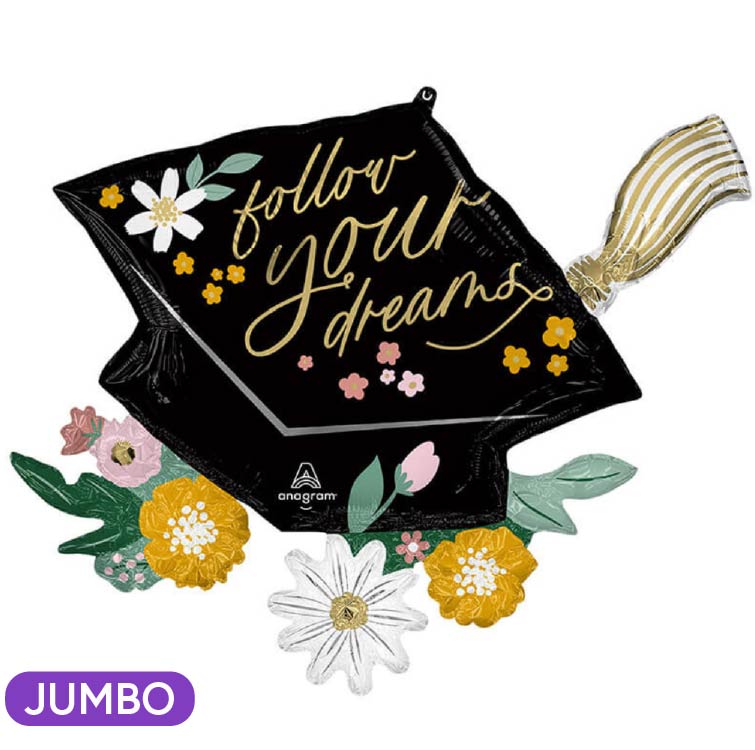 Follow Your Dreams Blooms Grad Cap 30" Mylar Balloon