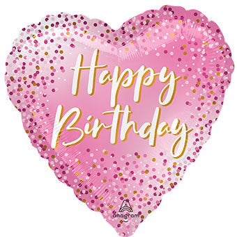 Happy Birthday Pink Dots Heart Mylar