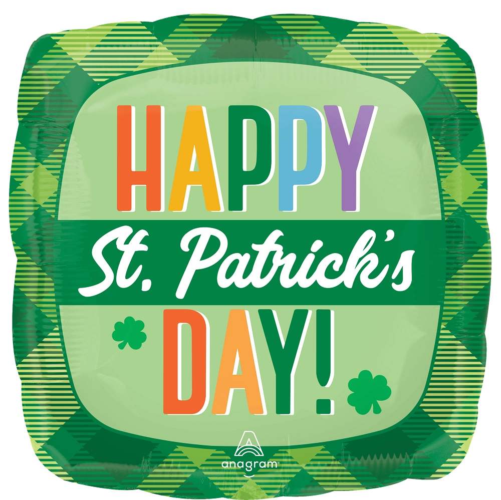 Happy St. Patrick's Day Square Plaid Mylar
