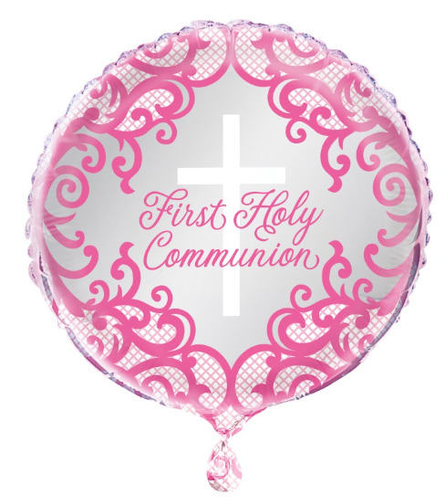 Fancy Pink Cross First Holy Communion Mylar