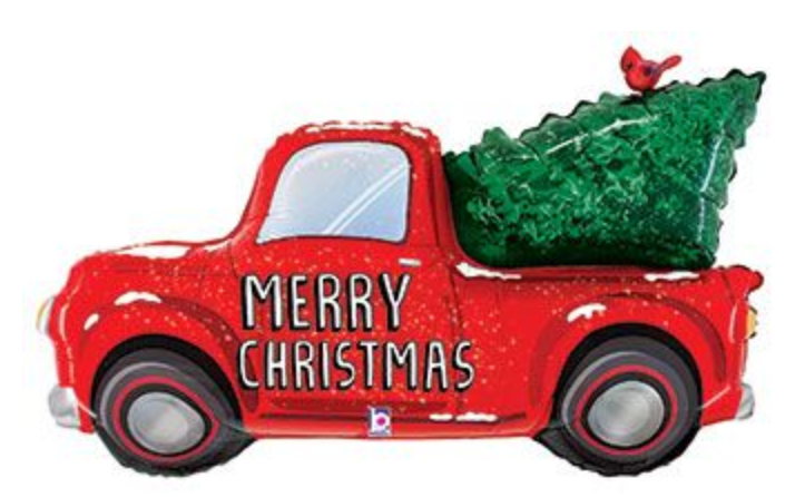 Merry Christmas Truck with Tree Supershape Mylar