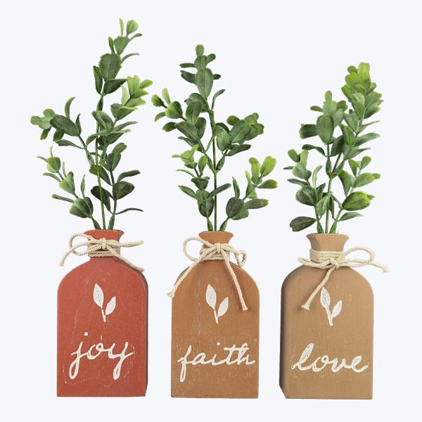 Wood Tabletop Vase With Artificial Flower Party Hardy Stores