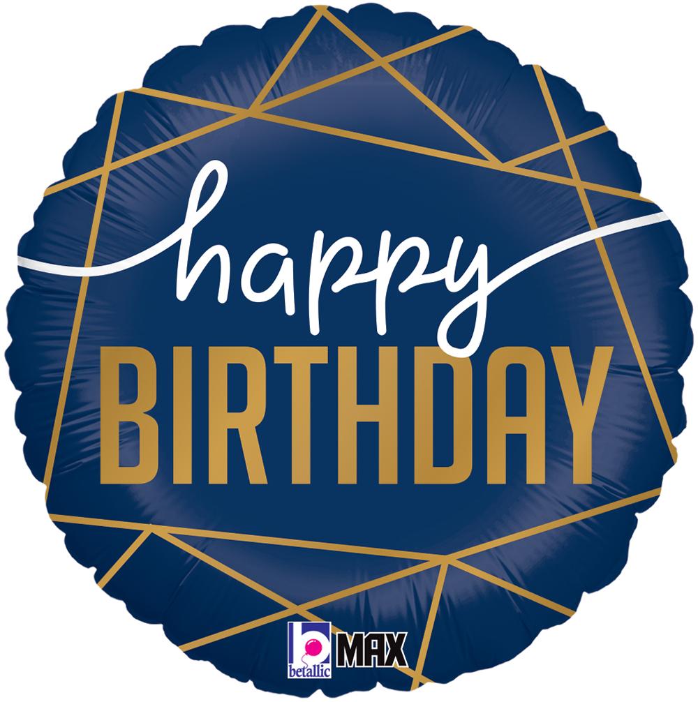 Navy and Gold Geometric Happy Birthday Mylar