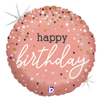 Holographic Rose Gold Confetti Birthday Mylar