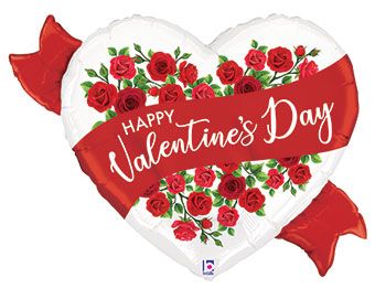 Happy Valentine's Day Satin Red Roses 29" Supershape Mylar Balloon