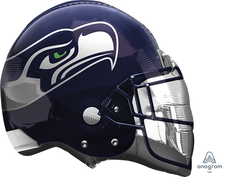 Football helmet balloon with a Seahawks logo. Balloon delivery and pickup in Nesconset or Miller Place, NY.