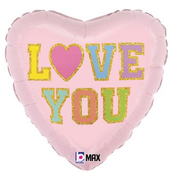 Love You Patch Heart Mylar Balloon