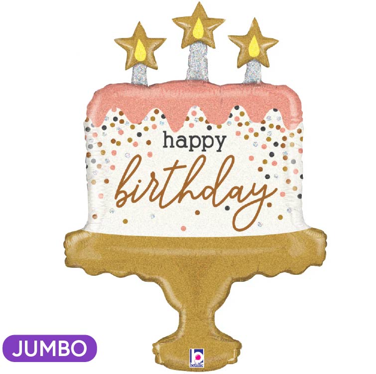 Rose Gold, White, and Gold Happy Birthday Cake Supershape