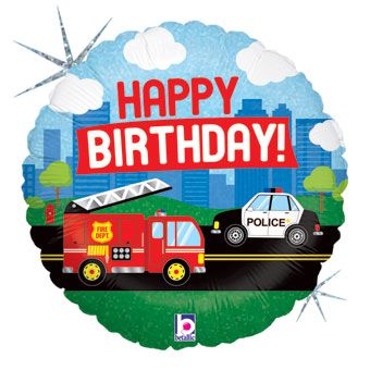 Happy Birthday Emergency Vehicle Mylar Balloon