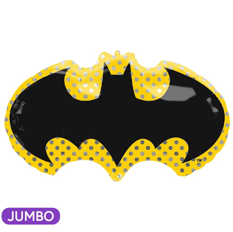 Jumbo Large Batman logo with yellow and black colors.  Balloon delivery and pickup in Nesconset or Miller Place, NY.