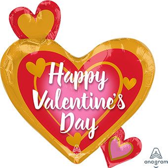 Happy Valentine's Day Pink, Gold & Red 36" Supershape Mylar Balloon