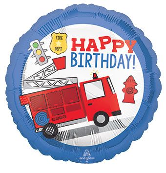 Firetruck Happy Birthday Mylar