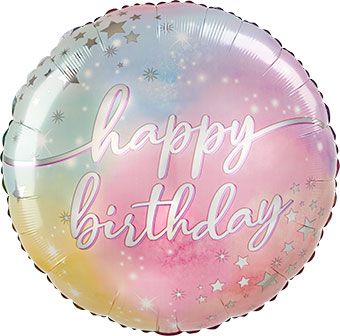 Multicolored 'happy birthday' balloon with star patterns.  Balloon delivery and pickup available in Nesconset or Miller Place, NY. 