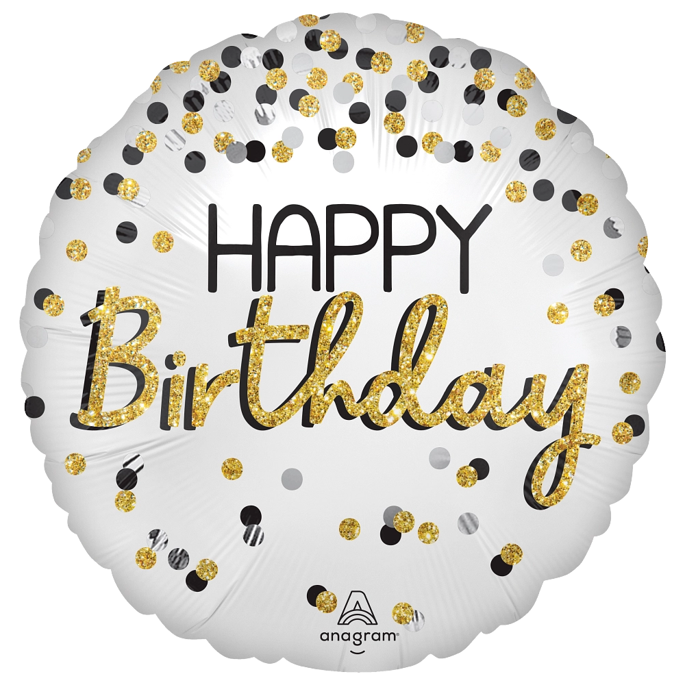 Black, Silver, and Gold Happy Birthday Mylar