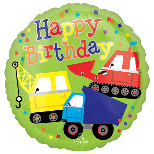 Happy Birthday Construction Vehicles Mylar