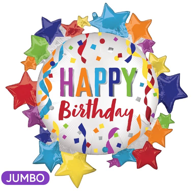 Happy Birthday Satin Starbursts Supershape