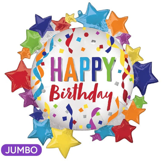 Happy Birthday Satin Starbursts Supershape