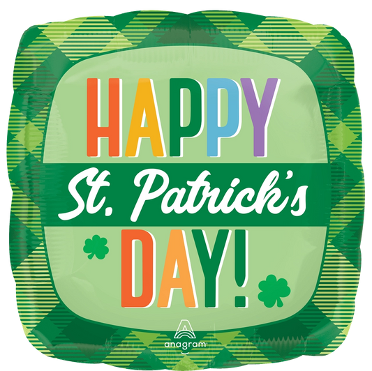 Happy St. Patrick's Day Square Plaid Mylar