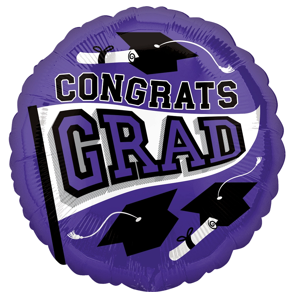 Congrats Grad Purple Mylar Balloon