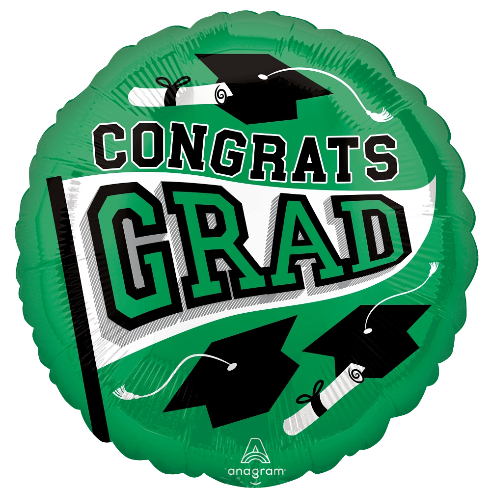 Congrats Grad Green Mylar Balloon