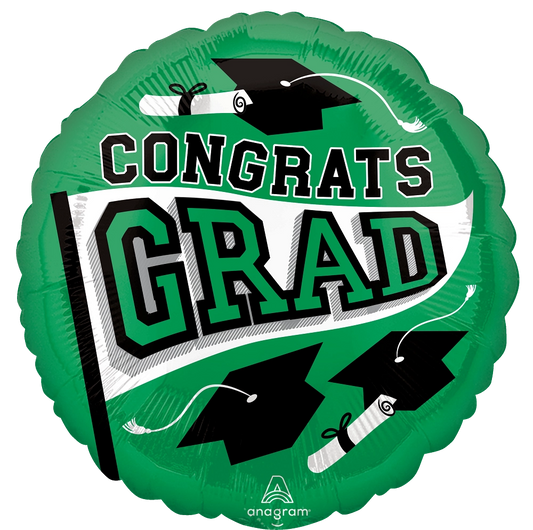 Congrats Grad Green Mylar Balloon