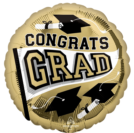Congrats Grad White Gold Mylar