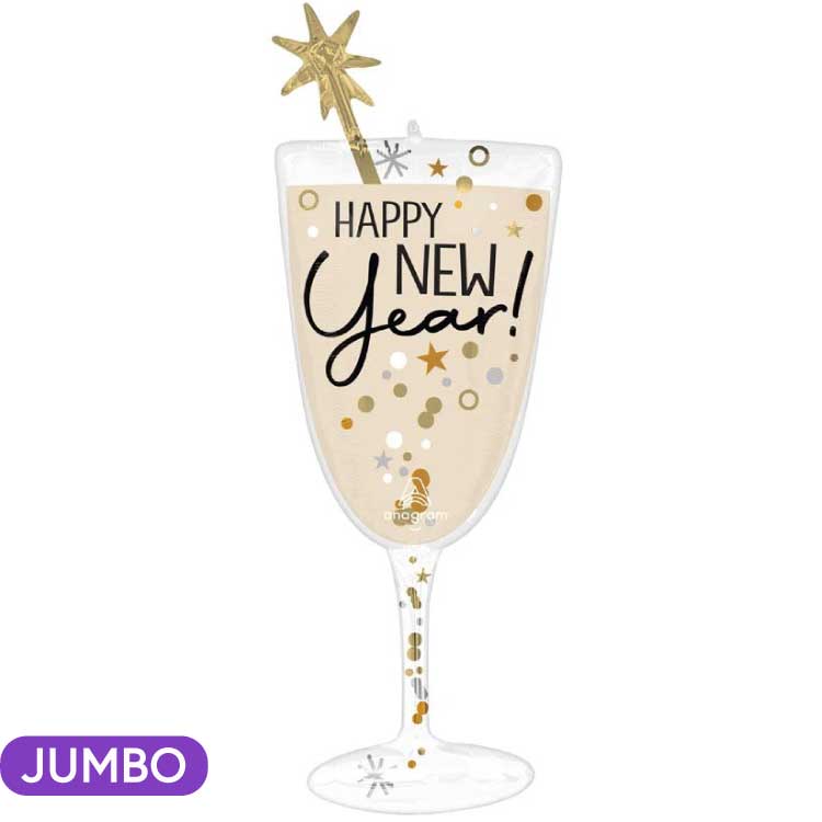 Bubbly Happy New Year Glass Supershape Mylar