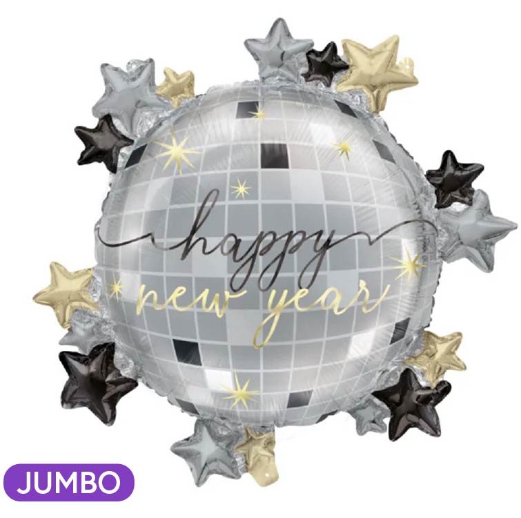 Happy New Year Supershape Disco Ball Mylar Balloon