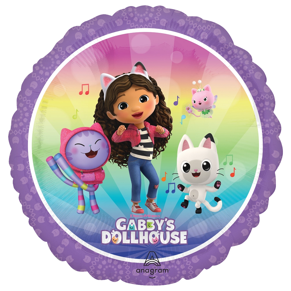 Balloon with Gabby's Dollhouse characters and colorful design. Balloon delivery and pickup in Nesconset or Miller Place, NY.