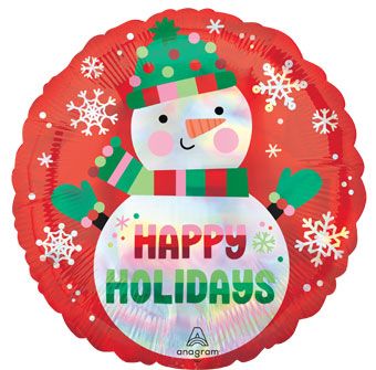 Happy Holidays Shimmer Iridescent Snowman Mylar