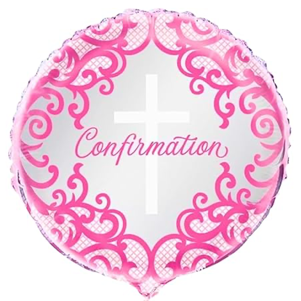 Fancy Pink Cross Confirmation Mylar