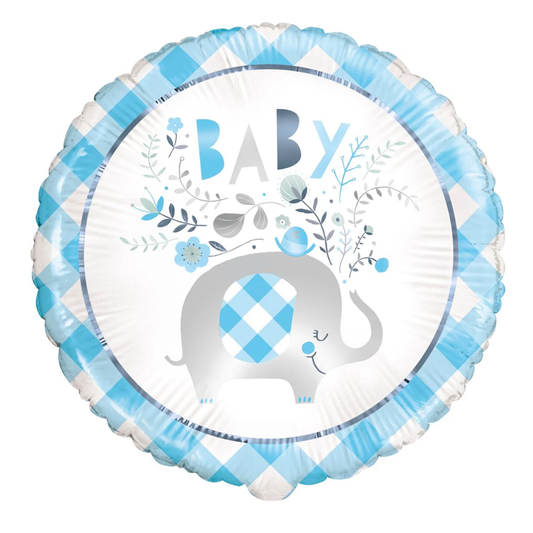 Blue Floral Elephant Mylar Balloon