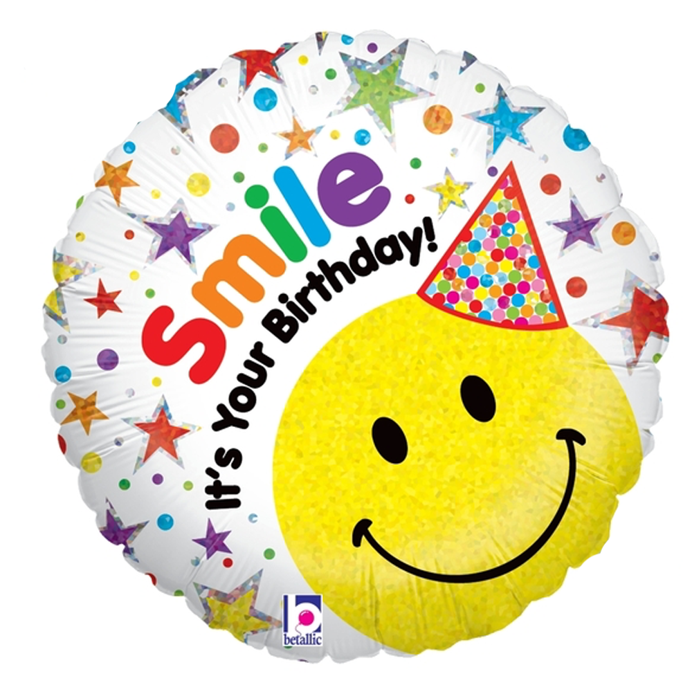 Smile It's Your Birthday! Smiley Hat Mylar
