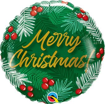 Merry Christmas Greens & Berries Mylar