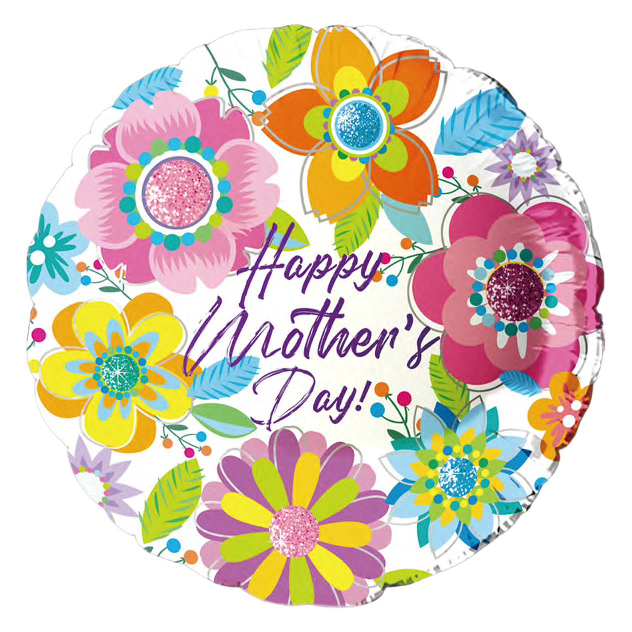 Colorful floral balloon with 'Happy Mother's Day!' text for pick up or local delivery on Long Island