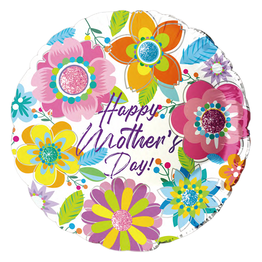 Colorful floral balloon with 'Happy Mother's Day!' text for pick up or local delivery on Long Island