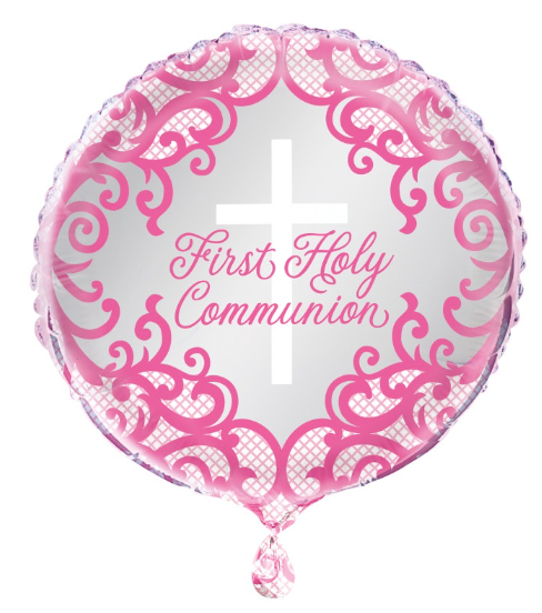 18" Fancy Pink Cross First Holy Communion Mylar