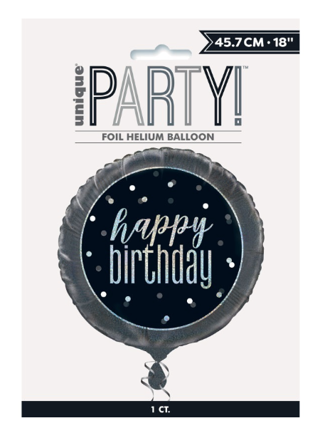 18" Glitz Black & Silver Foil Balloon "Happy Birthday"