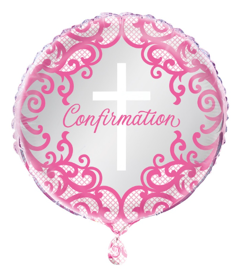 18" Fancy Cross Pink Confirmation Mylar