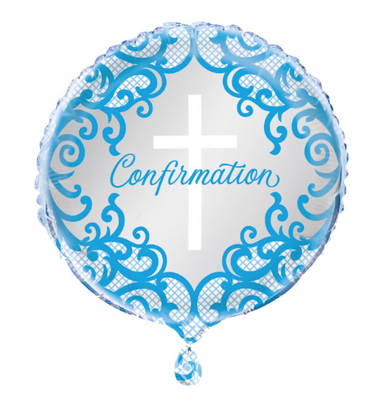 18" Fancy Cross Blue Confirmation Mylar