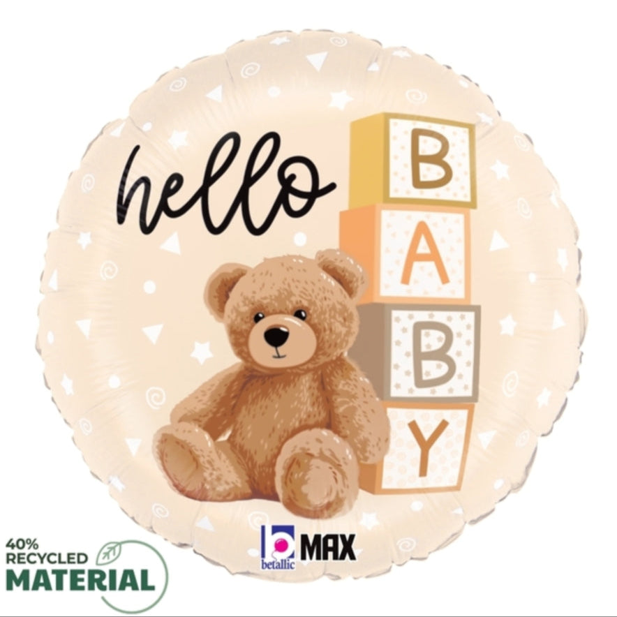 Hello Baby Teddy Bear Mylar Balloon